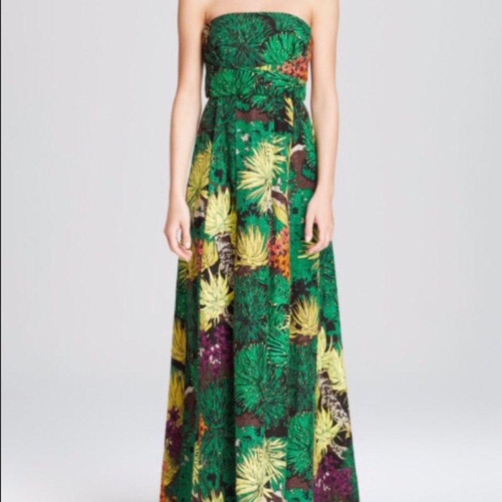 Tracy Reese Cactus print silk gown with pockets.